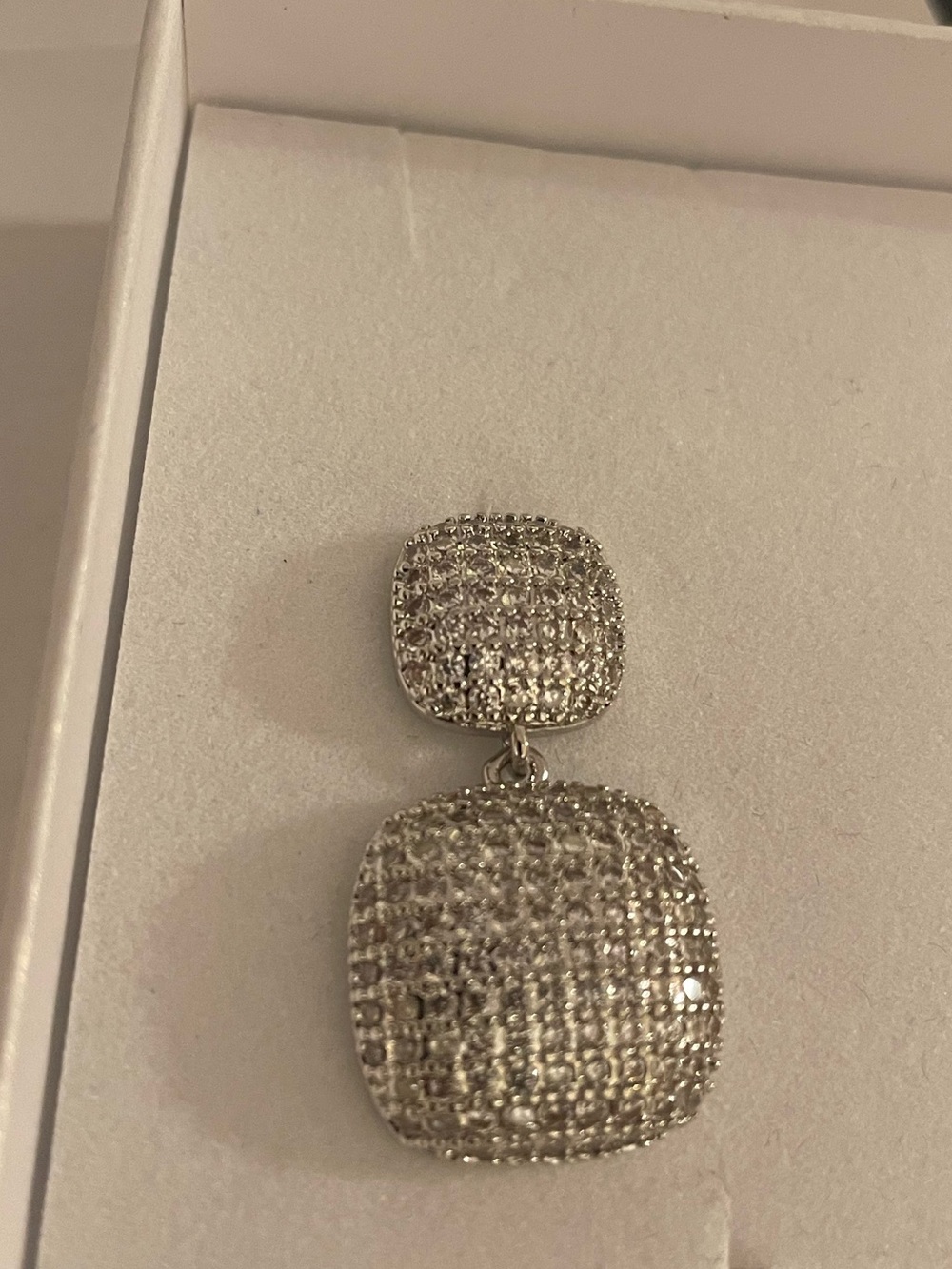 Silver Pave Double-Drop Cushion Earrings - Women's Jewelry